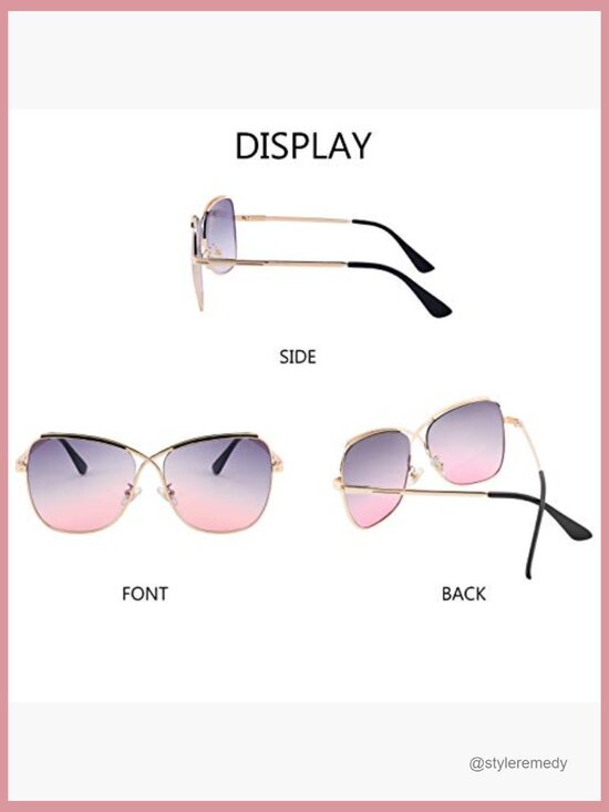 Metal Frame Oversized Butterfly Cateye Sunglasses with UV Protection